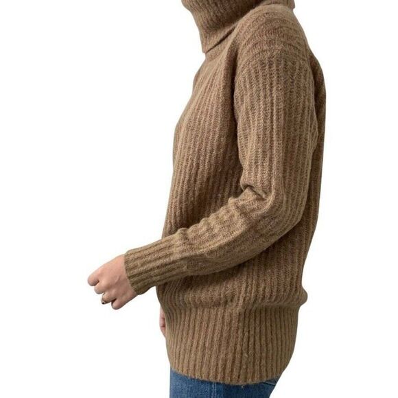 Everlane Womens Alpaca Wool Tan Oversized Turtleneck Ribbed Cozy Sweater Sz XS - Picture 9 of 11